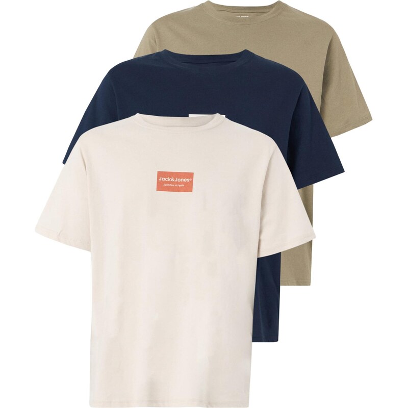 JACK & JONES Tričko JJFRANK režná / námořnická modř / olivová