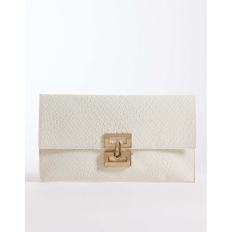 Glamorous woven clutch bag with gold metal clasp in cream-White 113106031