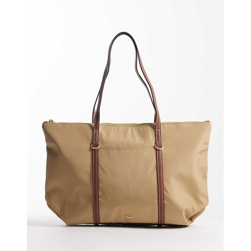 Mango classic tote bag with contrast straps in tan-Brown 113106130
