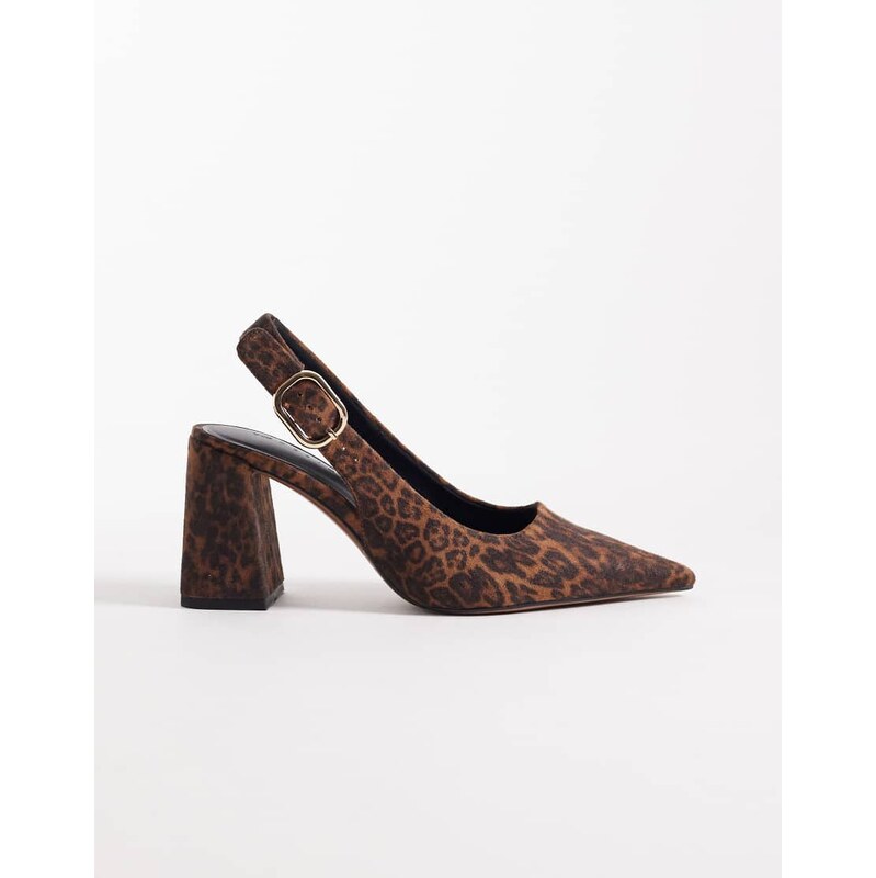 ASOS DESIGN Surrey slingback mid block heels in leopard suedette