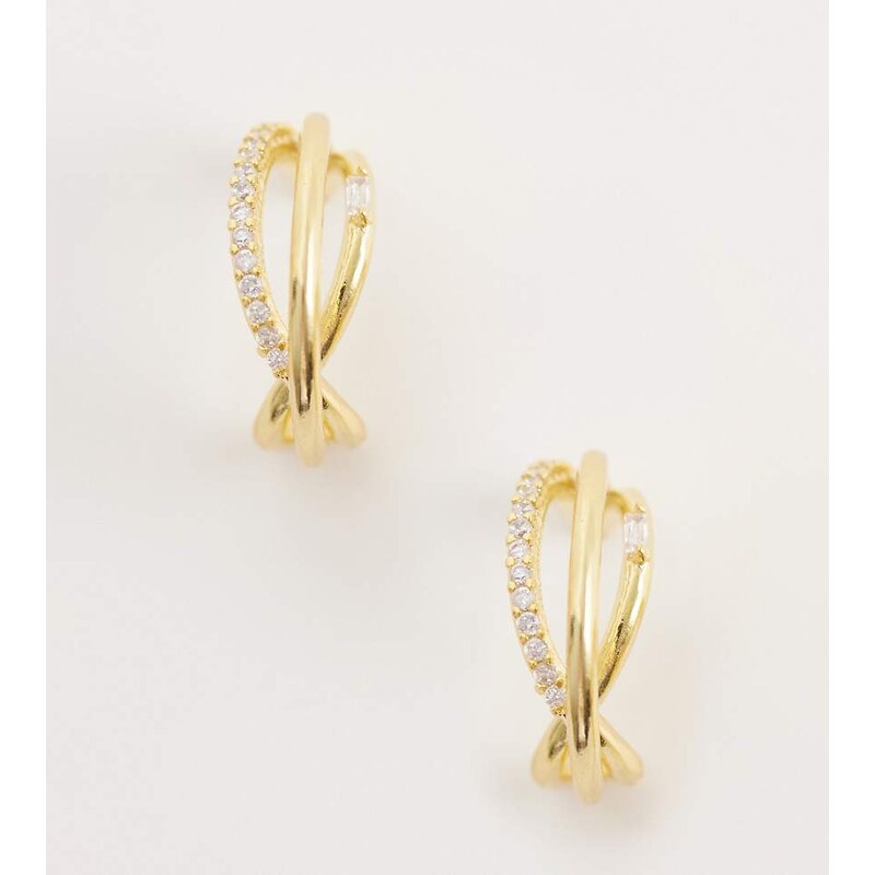 Orelia mixed pave triple illusion hoop earrings in 18k Gold Plated 113327499