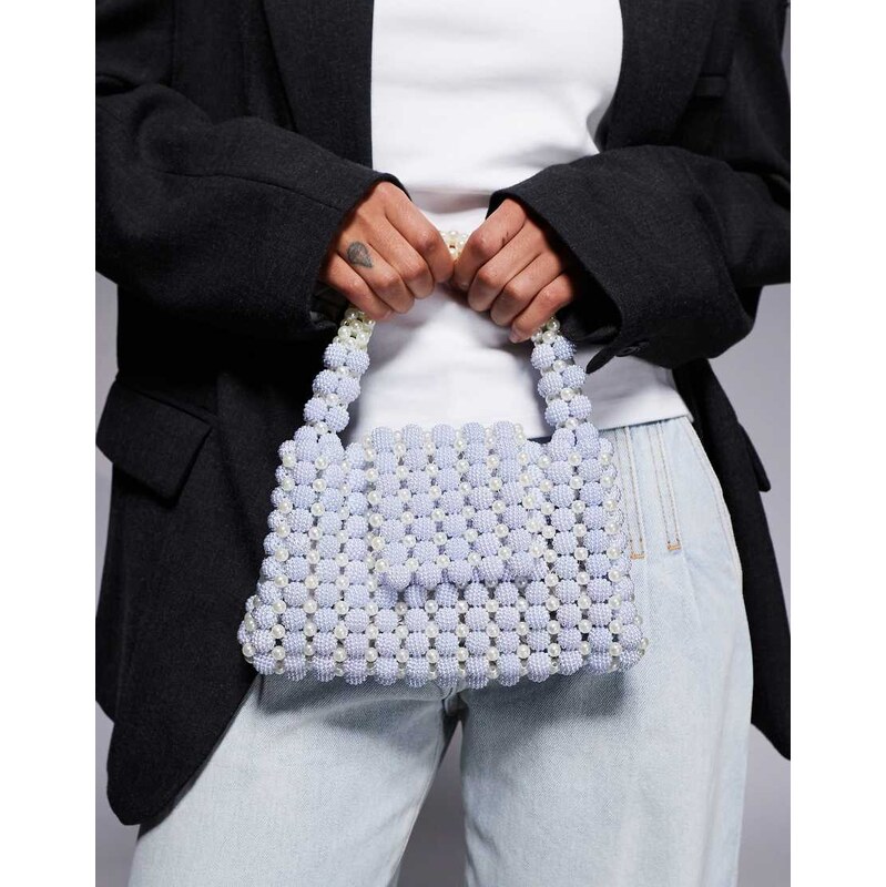 River Island beaded pearl grab bag in light blue 115589586