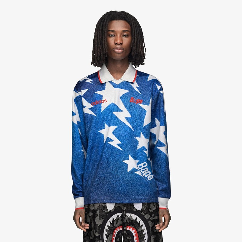 adidas Originals Tričko adidas Lsl Star Jersey Bape Medium Blue