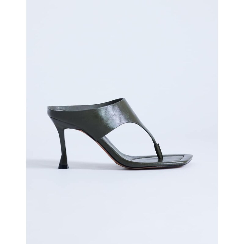 Topshop Elodie toe thong heeled mule in khaki-Green 113291086