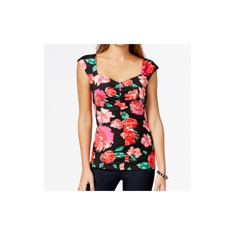 Halenka Guess Ruched Sweetheart-Neck Top floral