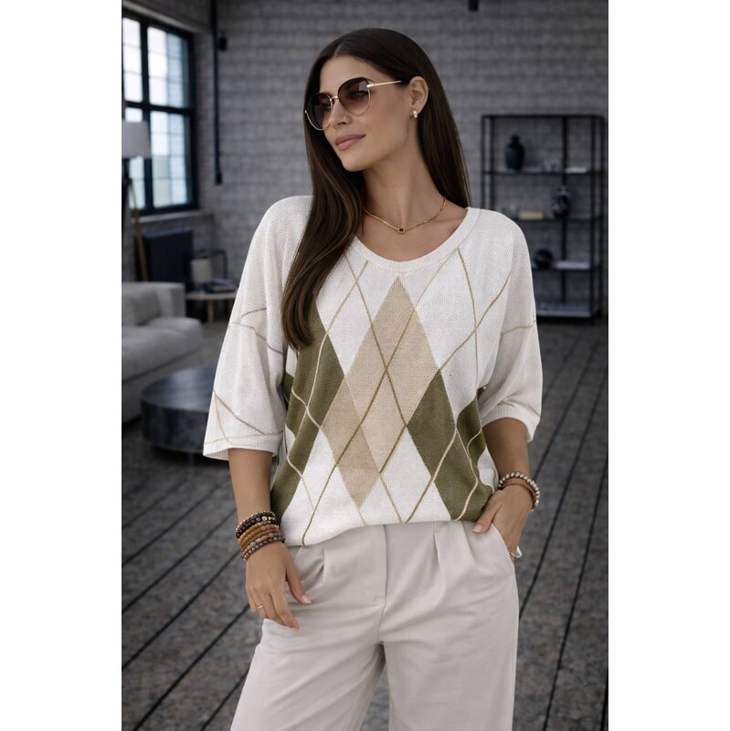 Fashionweek Dámský pletená halenka s geometrickým vzorem | Volný