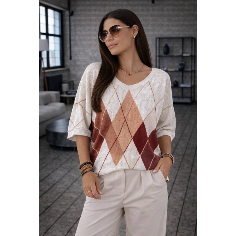 Fashionweek Dámský pletená halenka s geometrickým vzorem | Volný