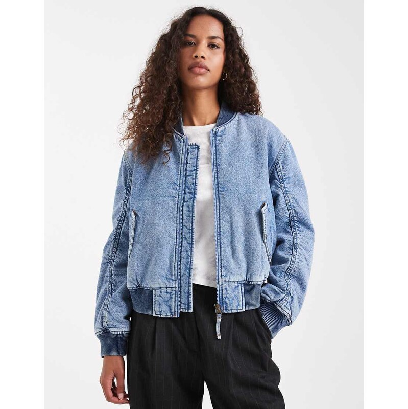 Levis denim western bomber jacket in mid blue