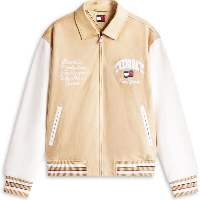 Tommy Jeans Přechodná bunda nažloutlá / tmavě modrá / červená / bílá