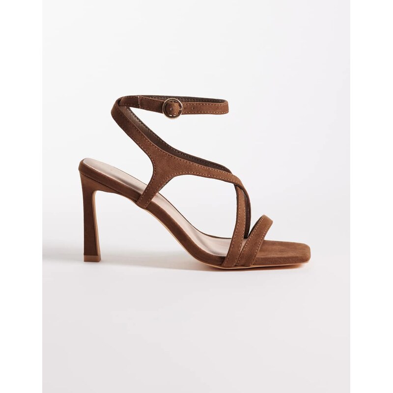 London Rebel Elin heeled strappy sandal in mocha micro-Brown 115517921
