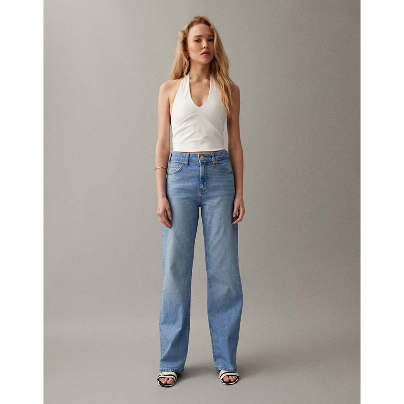 ASOS DESIGN comfort stretch straight leg jeans in bright blue