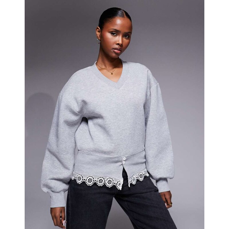 ASOS DESIGN long sleeve with keyhole mini sweat dress in grey