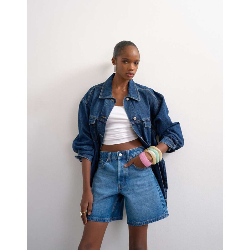 Topshop denim Editor short in mid blue