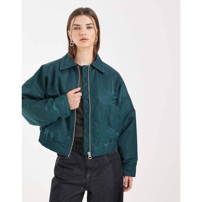 ASOS DESIGN nylon bomber jacket in teal-Green