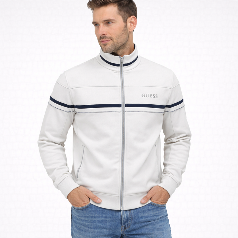 Guess spiros full zip sweatshirt SALT WHITE