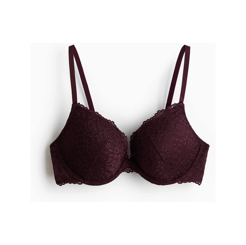 H&M - Krajková podprsenka push-up - červená 113141903