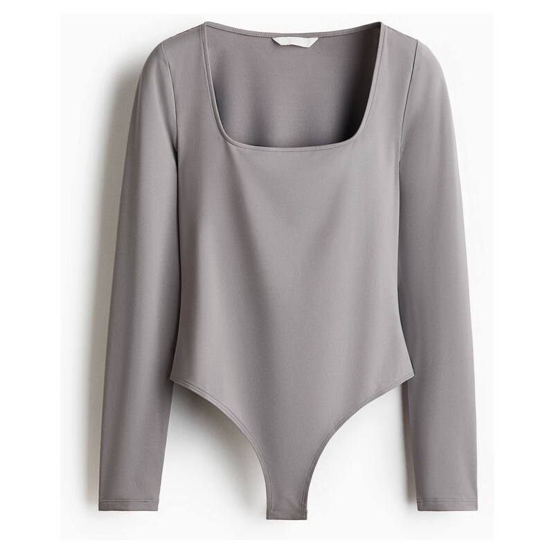 H&M - Body thongs dlouhým rukávem - šedá 113142063