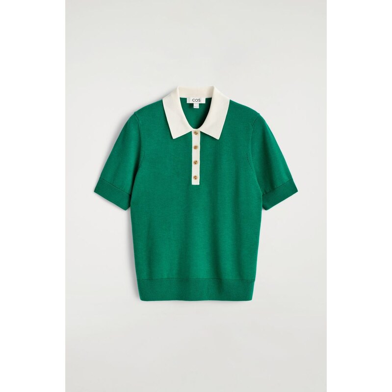 H&M - ZKRÁCENÉ POLO TRIČKO S VLNĚNOU SMĚSÍ - zelená 113142077