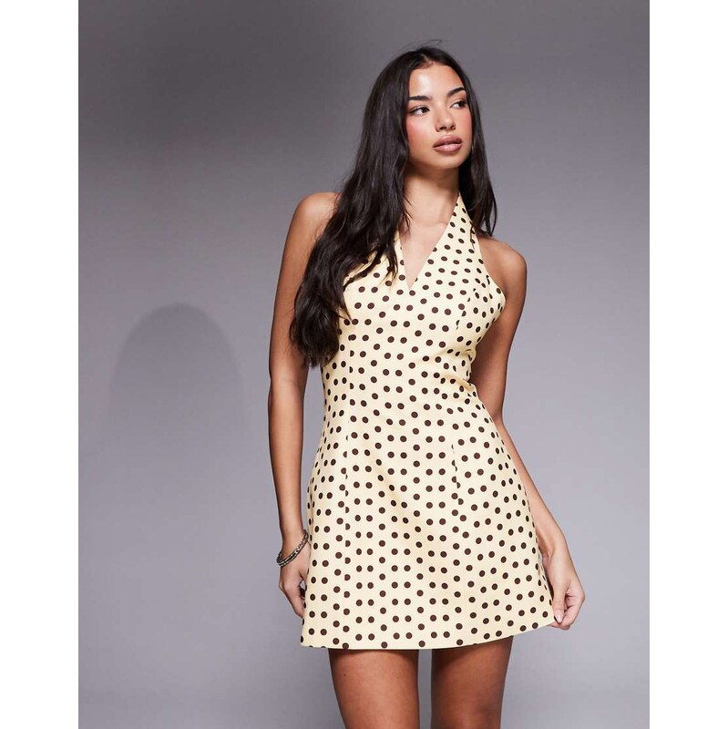 Kaiia exclusive halterneck tailored mini dress in yellow and