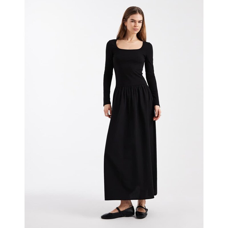 ASOS DESIGN jersey hybrid midaxi dress with poplin skirt in in