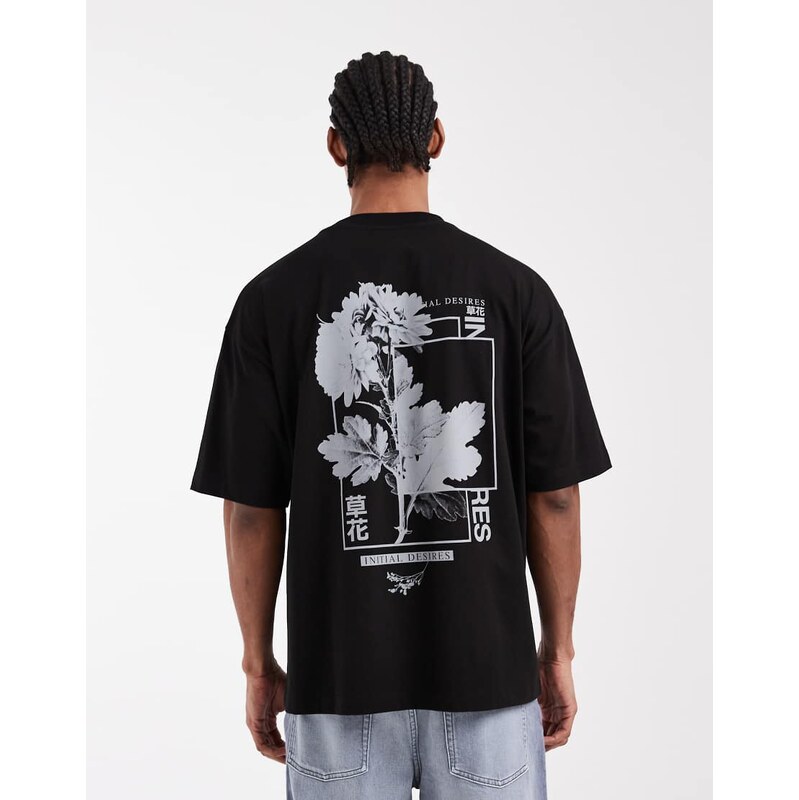 ASOS DESIGN oversized t-shirt with floral print in black