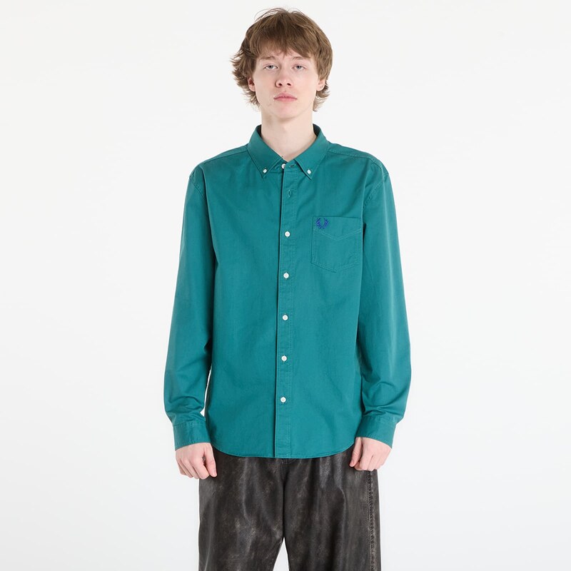 Košile FRED PERRY Relaxed Washed Twill Shirt Deep Mint XL