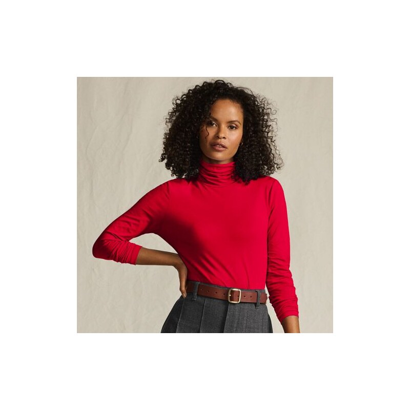 Cotton-modal Roll Neck Top, Women, size: M, regular, Red, Cotton
