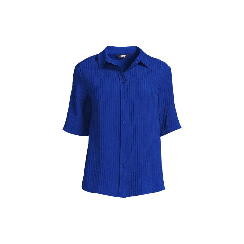Short Sleeve Crinkle Shirt, Women, size: 14, regular, Blue,