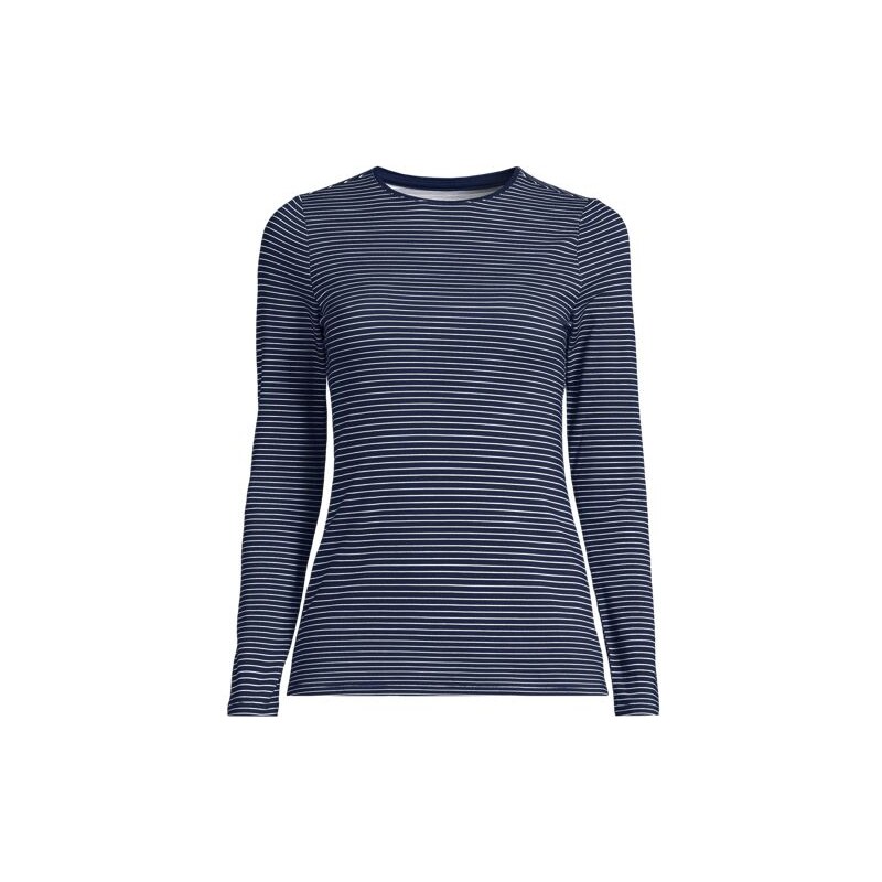 Cotton Modal Long Sleeve Crew Neck Top, Women, size: 20-22, plus, Blue 113321465