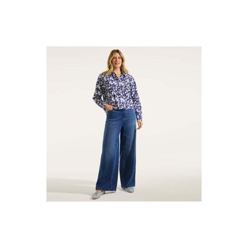 Starfish Knit Wide-Leg Jeans, Women, size: L, petite, Blue,