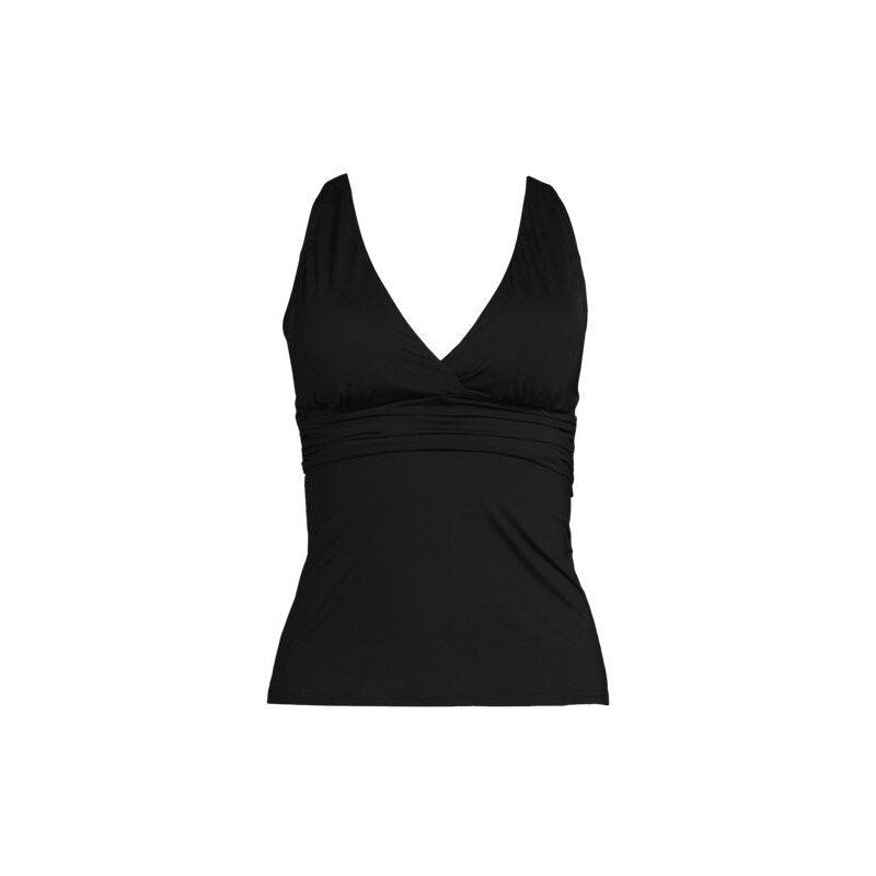 Plunge V-neck Tankini Top, Women, size: 20-22, plus, Black, Nylon 115230008
