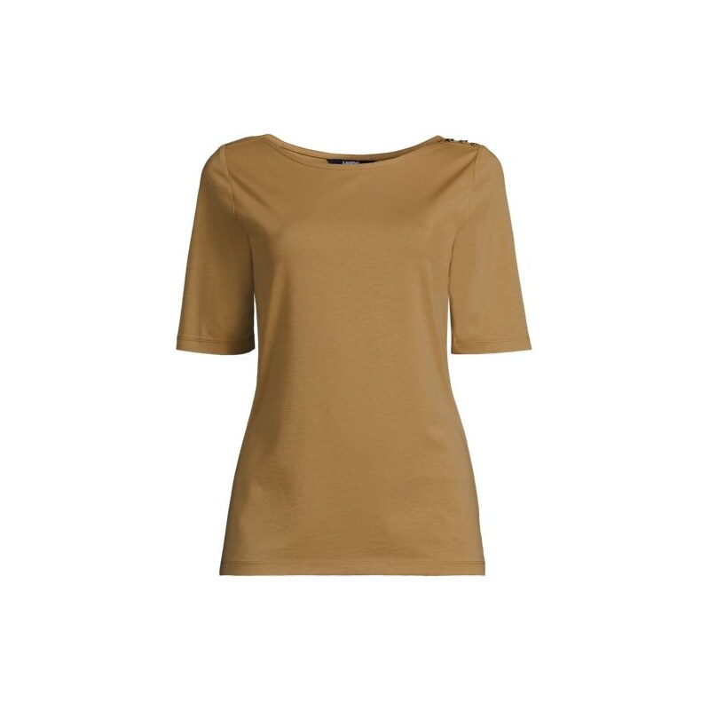 Single Knit Supima Boatneck Button Shoulder Tee, Women, size: XS