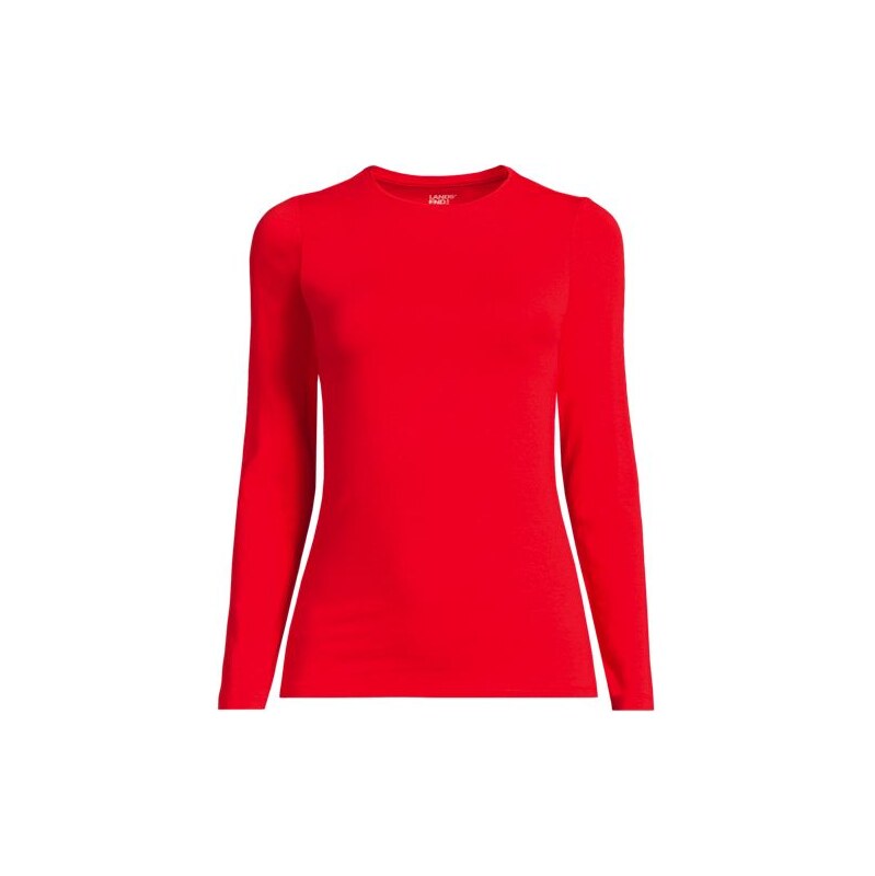 Cotton Modal Long Sleeve Crew Neck Top, Women, size: 20-22, plus, Red, 113350585