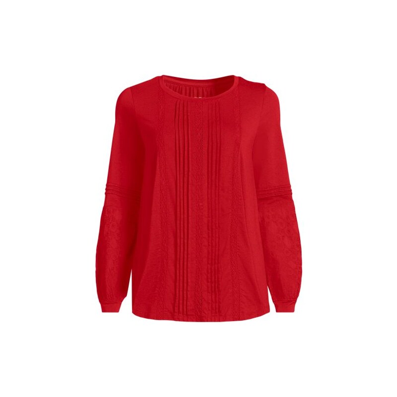 Cotton Modal Lace Pintuck Blouse, Women, size: S, regular, Red,