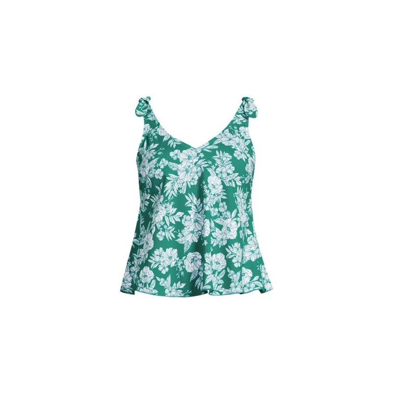 Tie Shoulder Flutter Hem Tankini Top, Women, size: 10, regular, Green, 113264777
