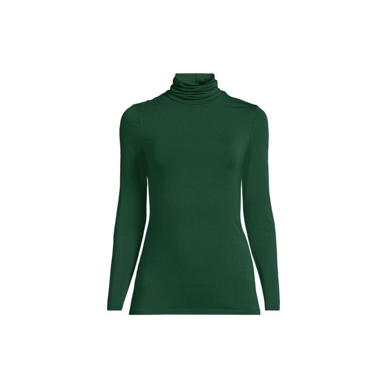 Cotton-modal Roll Neck Top, Women, size: S, petite, Green,