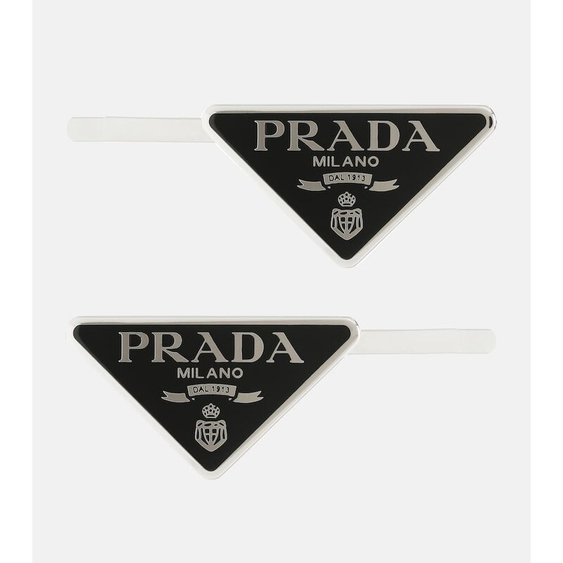 Prada Set of 2 logo hair clips