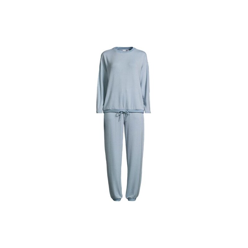 Silky Knit Striped Lounge Set, Women, size: 1X, plus, Blue,