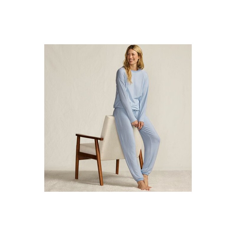 Silky Knit Striped Lounge Set, Women, size: L, regular, Blue,