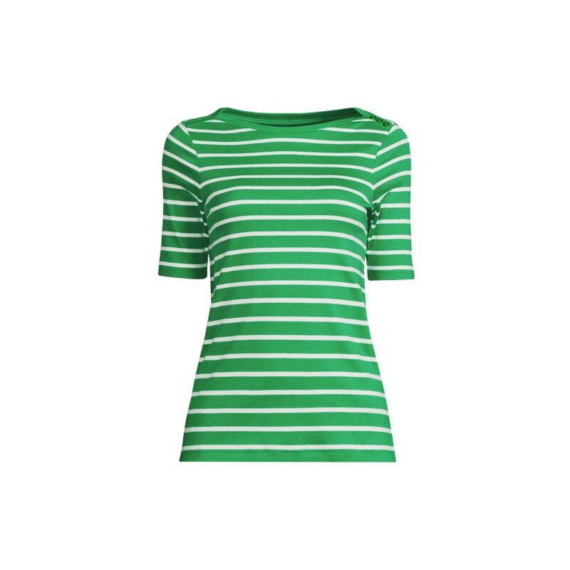 Supima Cotton Boat Neck Elbow Sleeve Top, Women, size: L, petite, 115261549