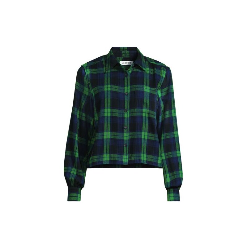 Cropped Flannel Shirt, Women, size: 3X, plus, Green, Cotton, by