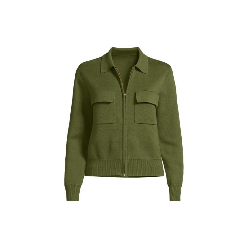 Front Zip Fine Gauge Knit Blazer, Women, size: L, regular, Green