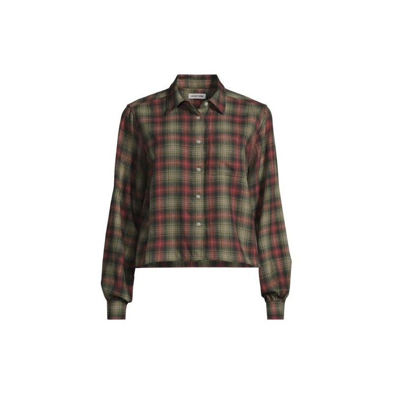Cropped Flannel Shirt, Women, size: 20-22, plus, Green, Cotton, by 113322403