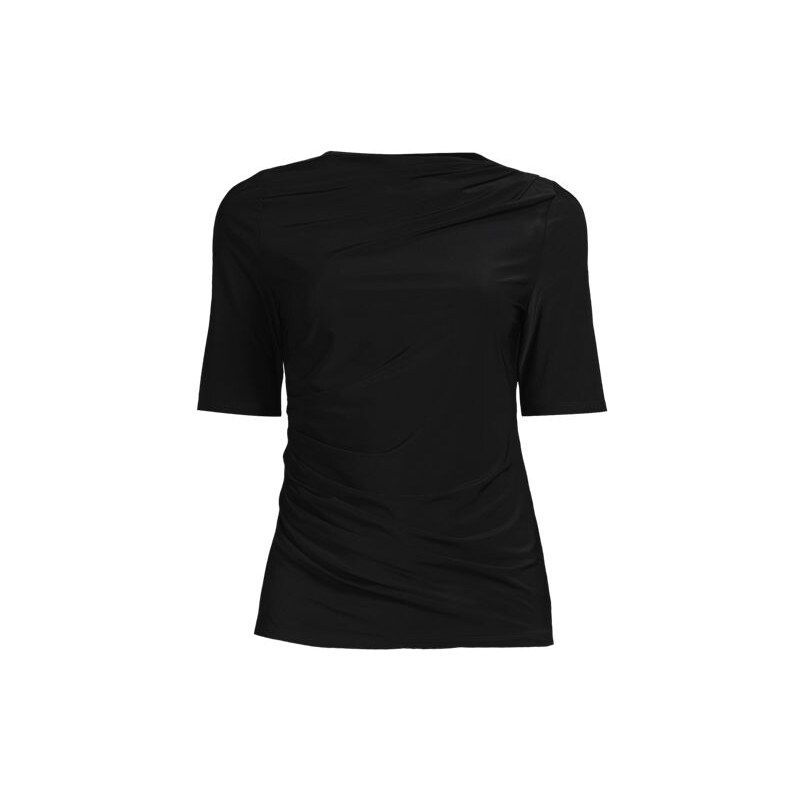 Silky Knit Elbow Sleeve Side Ruched Top, Women, size: 20-22, plus, 113266471