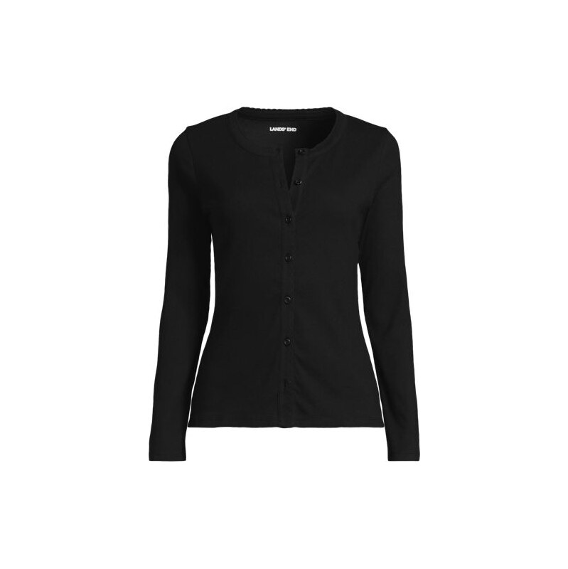 Long Sleeve Micro Rib Buttonfront Top, Women, size: S, petite,