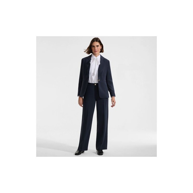 Crepe Blazer, Women, size: 10, petite, Blue, Polyester, by Lands End 113615505