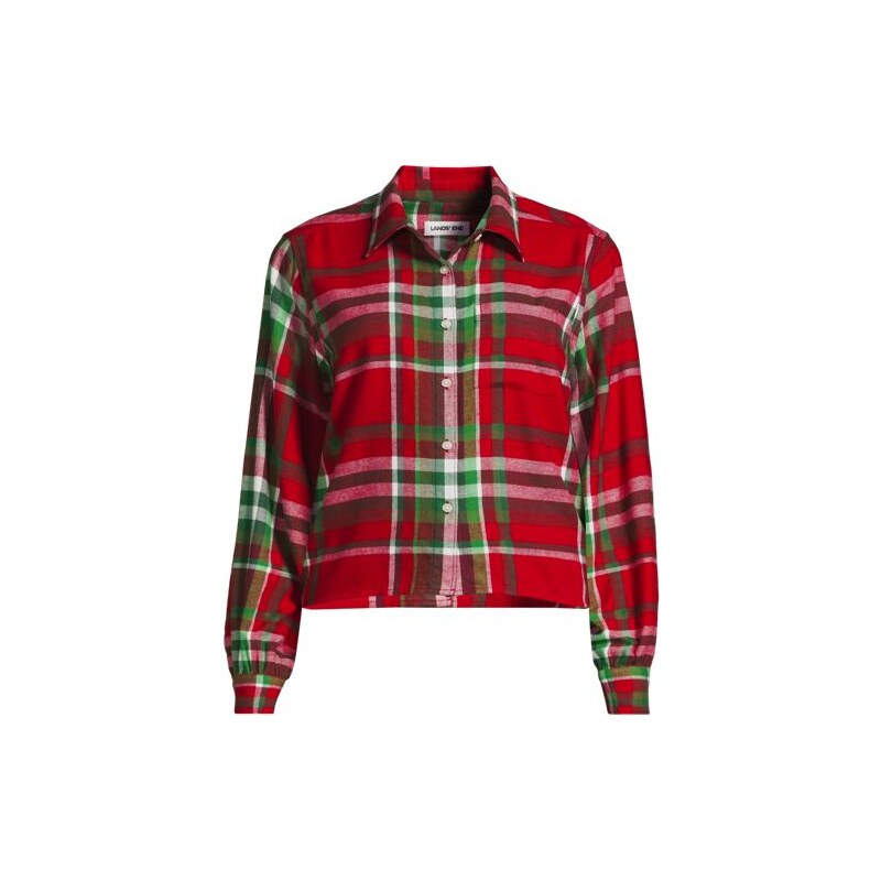 Cropped Flannel Shirt, Women, size: 3X, plus, Red, Cotton, by