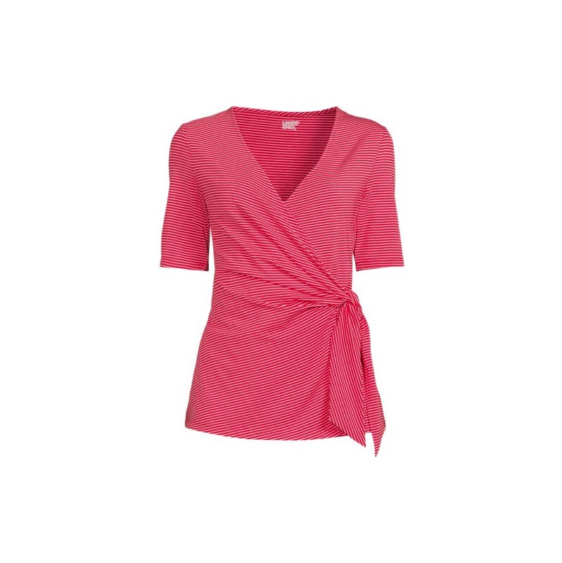 Cotton Modal Side Tie Elbow Sleeve Top, Women, size: 20-22, plus, Red, 113493557
