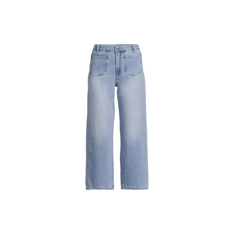 Cropped Wide Leg Jeans, Women, size: 10, petite, Blue, by Lands End 115261912