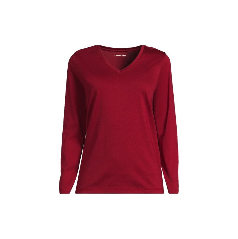 Supima Long Sleeved V-neck T-shirt, Women, size: M, petite, Red,
